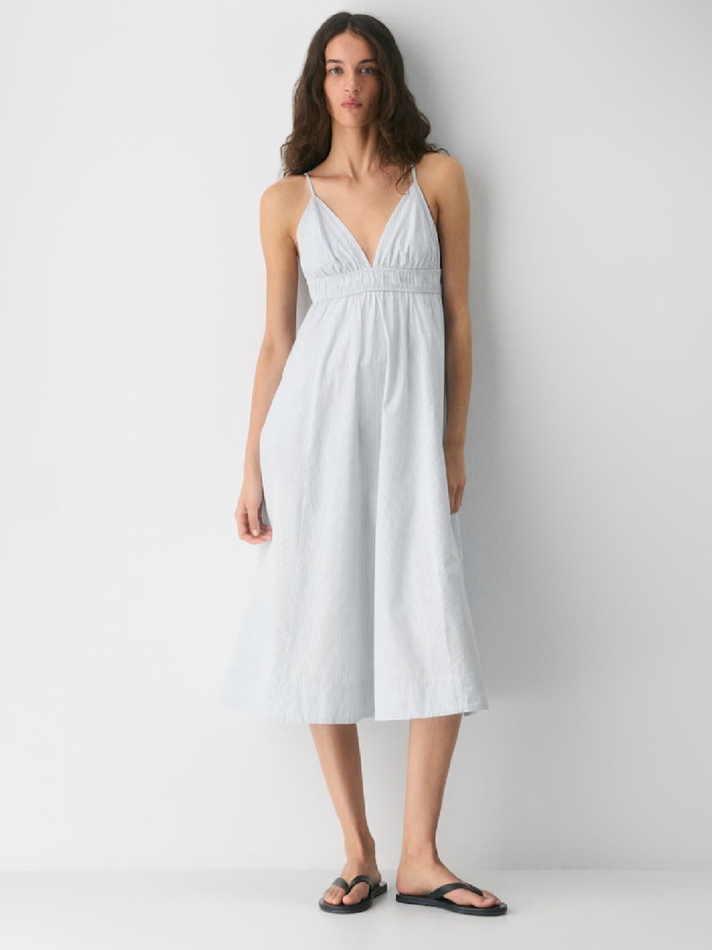Encourage Poplin Dress -MED - BNWOT -Crmn Strp Dew Bl/Wht